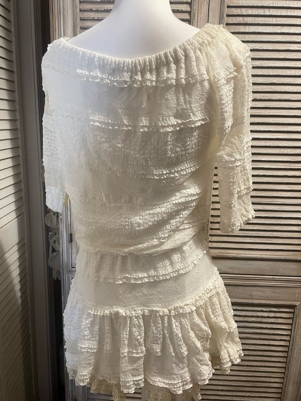 SOLD GB Women's Off-Shoulder Tiered Lace Dress western short Summer Boho Xs - Picture 7 of 9